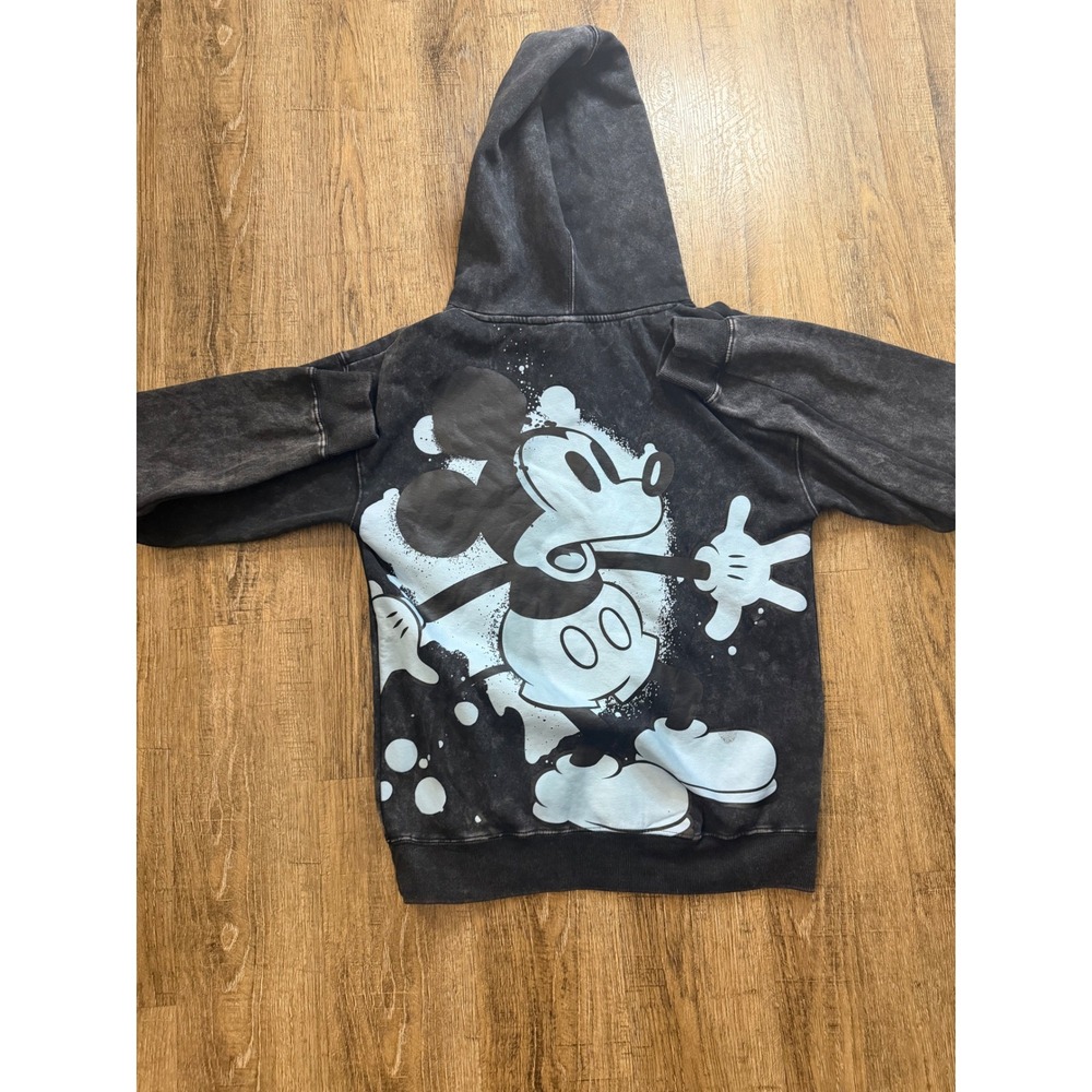 Disney Mickey Mouse Acid Wash Hoodie XS Black Graphic Sweatshirt FL248172MM-F24 - Picture 7 of 8